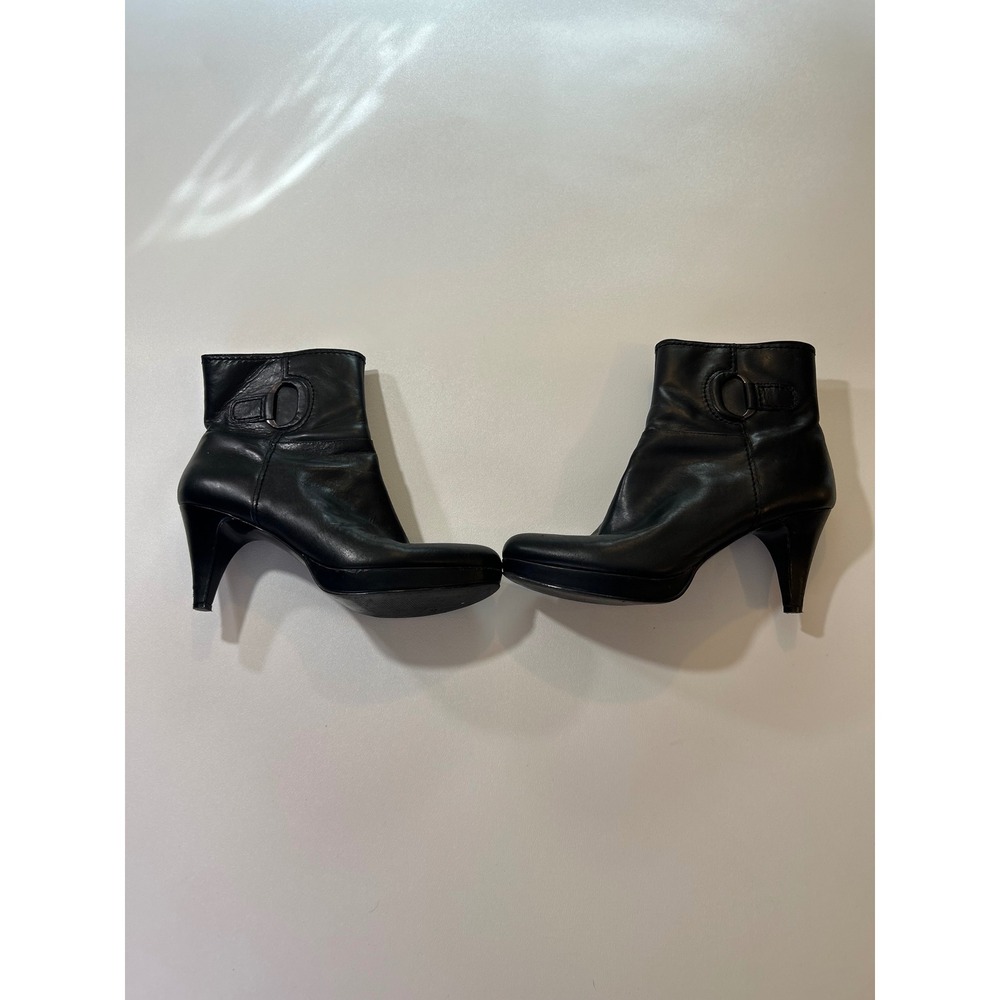 Nine West Genoveva Ankle Booties Women's 8.5M Black Leather Platform Heel